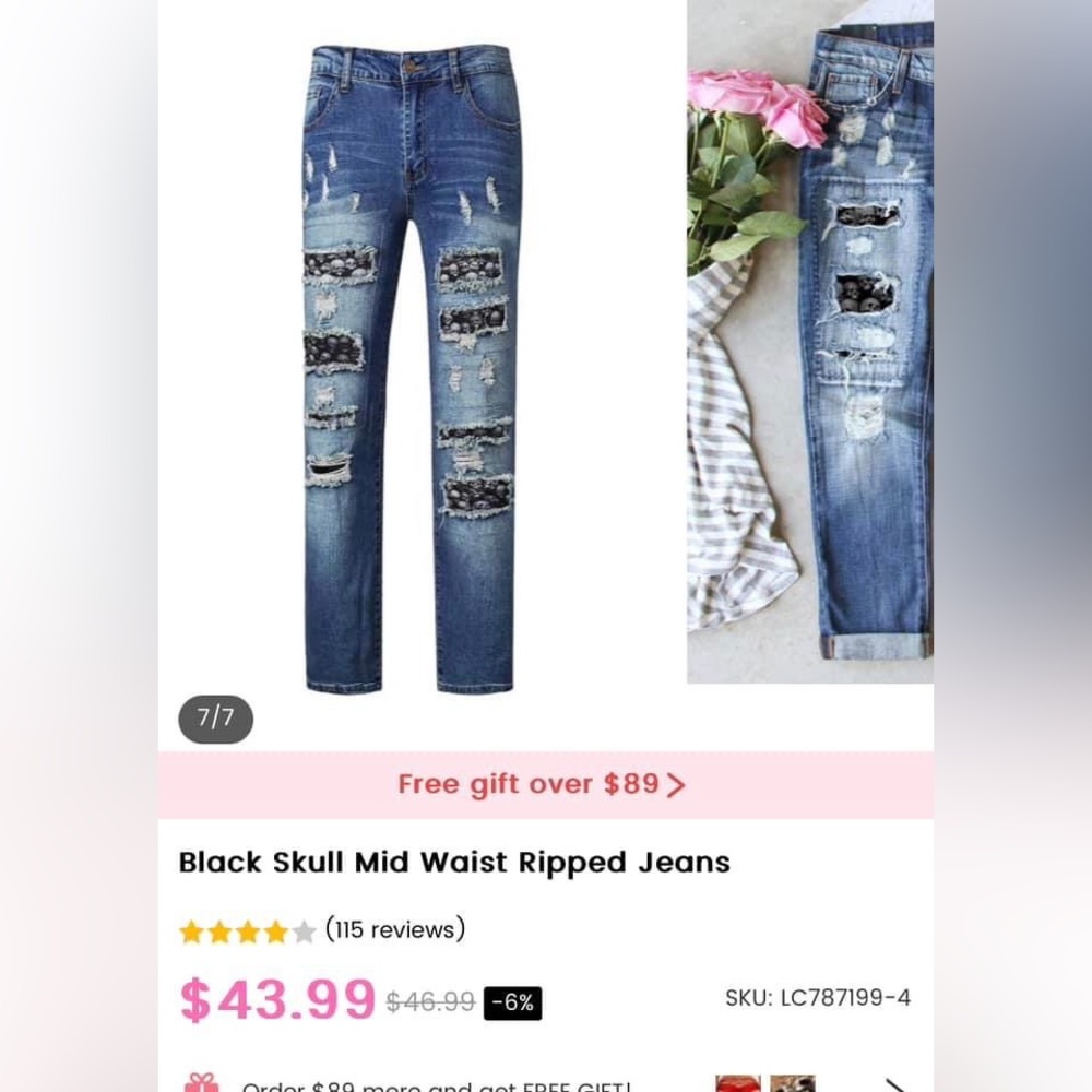Black skull mid waist ripped jeans - Picture 5 of 5